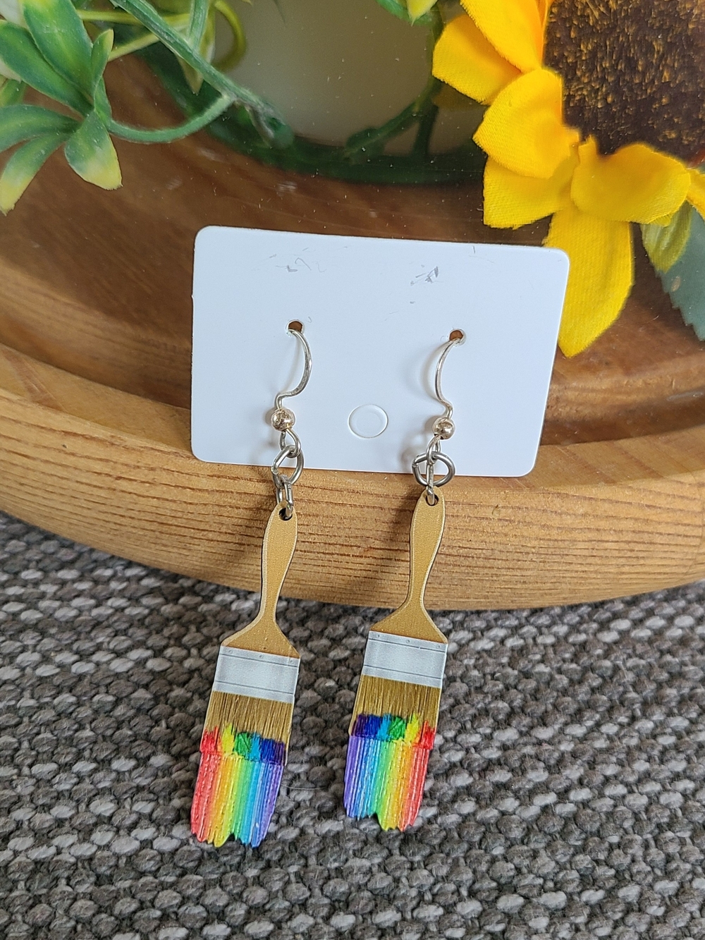 Rainbow Paintbrush Dangle Earrings